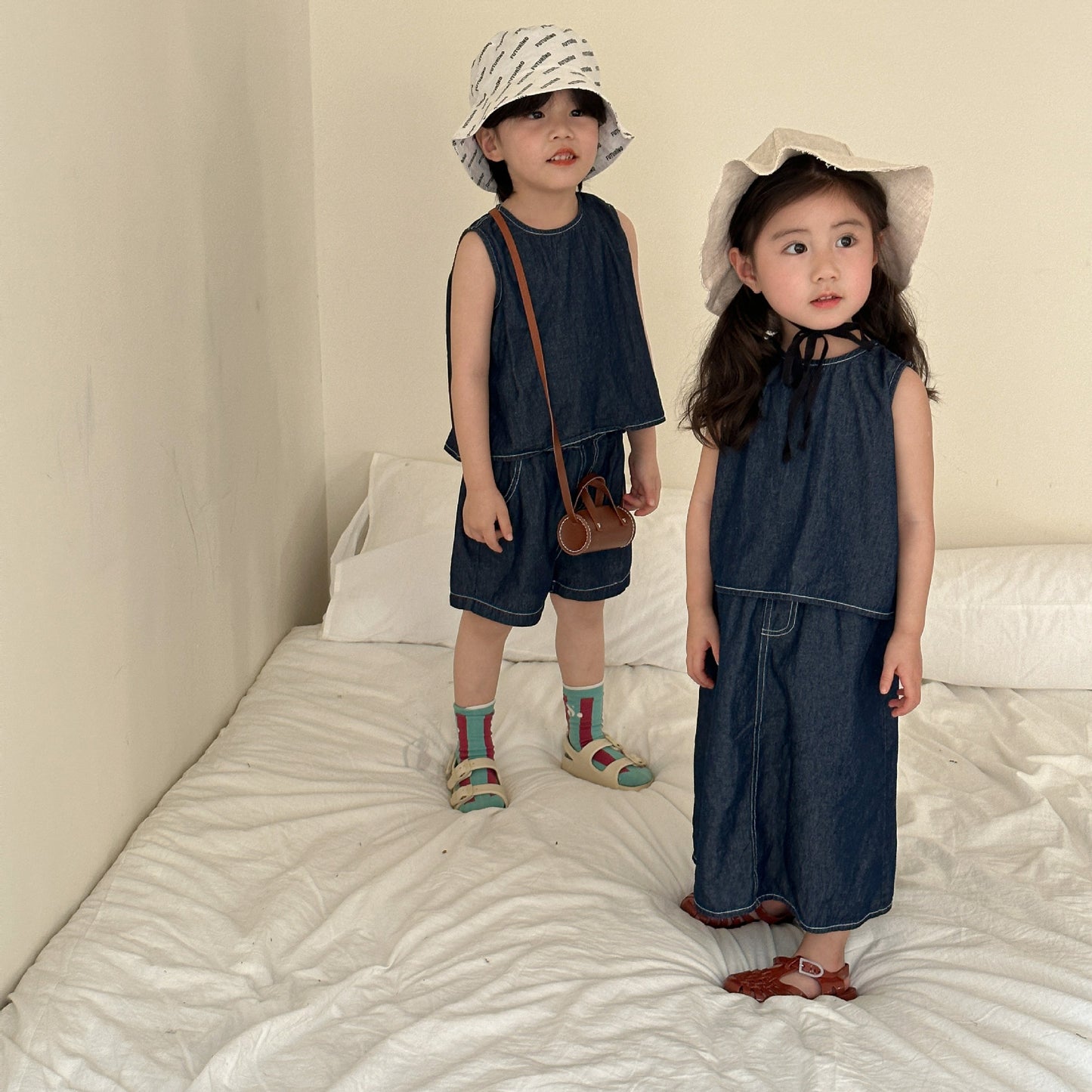 Siblings Denim Vest Shorts Sets// Denim Vest Skirt Sets