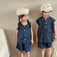 Unisex Siblings Denim Vest Shorts Sets