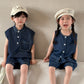 Unisex Siblings Denim Vest Shorts Sets