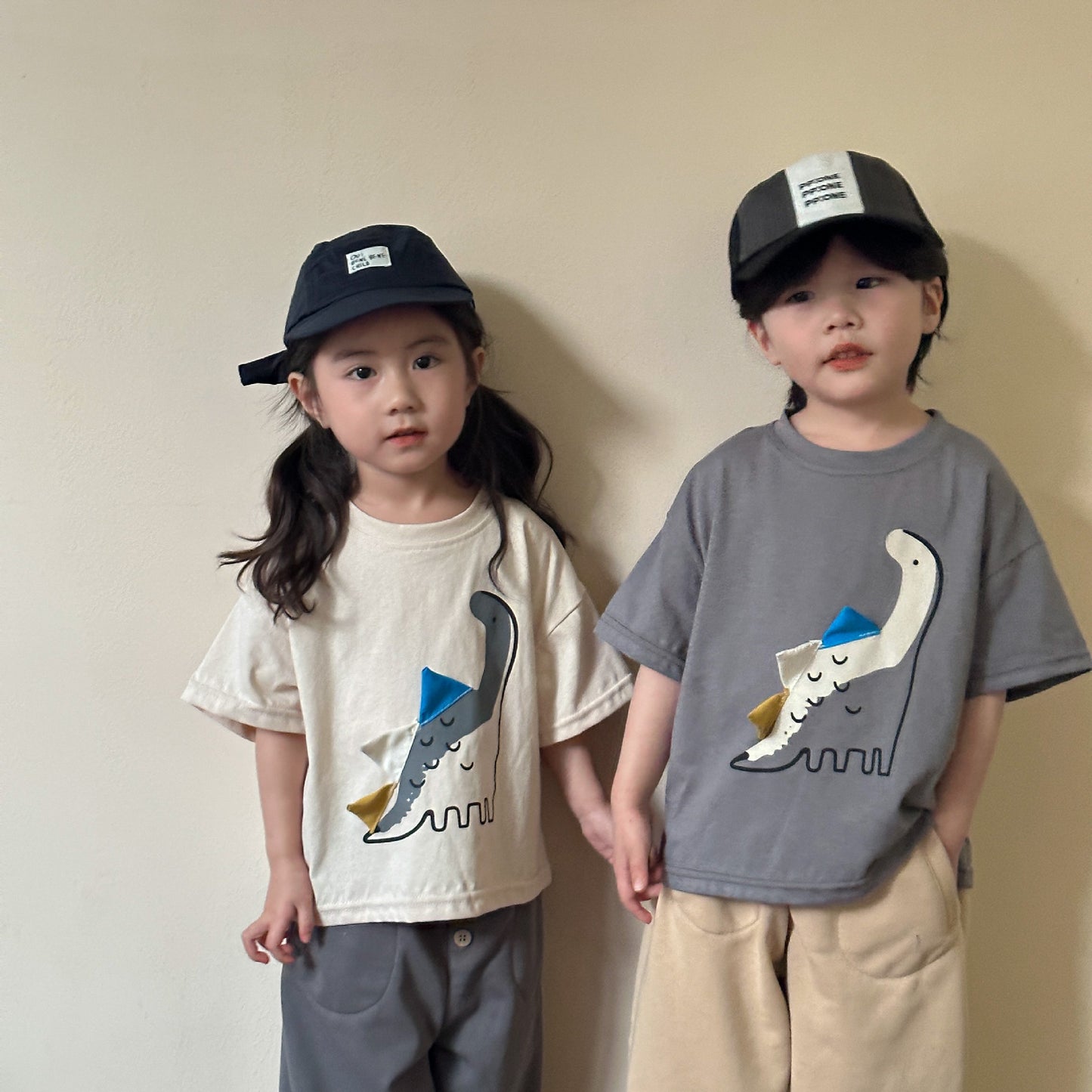 Siblings Unisex Summer Loose Short-Sleeve Dinosaur Figure