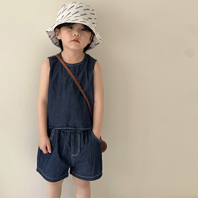 Siblings Denim Vest Shorts Sets// Denim Vest Skirt Sets