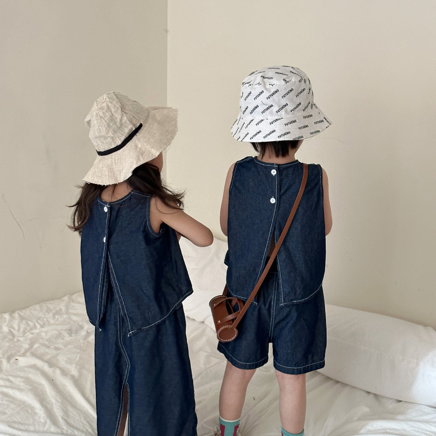 Siblings Denim Vest Shorts Sets// Denim Vest Skirt Sets