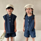 Unisex Siblings Denim Vest Shorts Sets