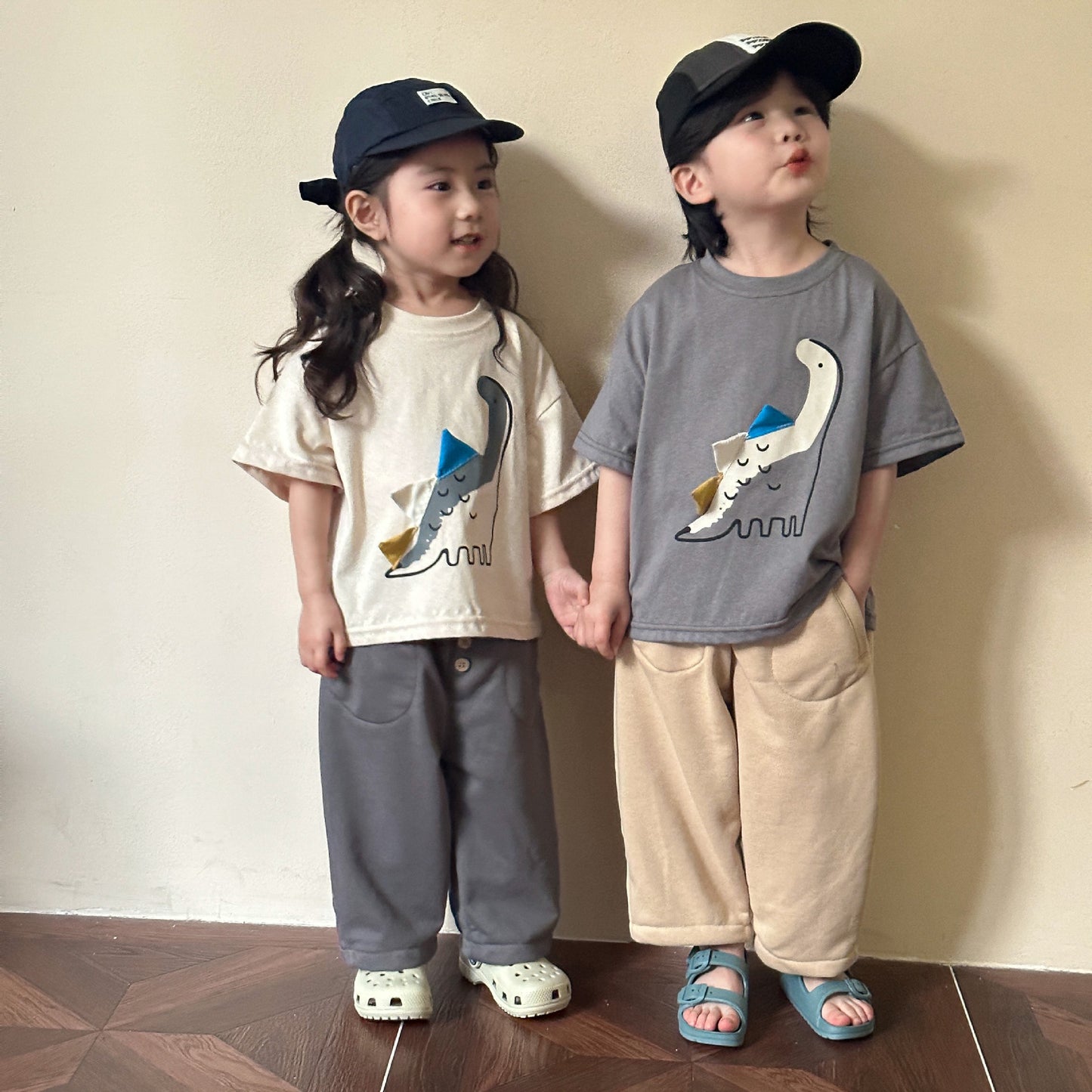 Siblings Unisex Summer Loose Short-Sleeve Dinosaur Figure