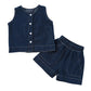 Unisex Siblings Denim Vest Shorts Sets